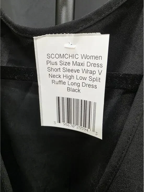 SCOMCHIC Plus Size Black Wrap Maxi Dress Ruffle High Low V Neck Short Sleeve XXL - Picture 3 of 4